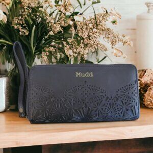 Mudd Black Embroidered Look Wristlet with Removable Strap